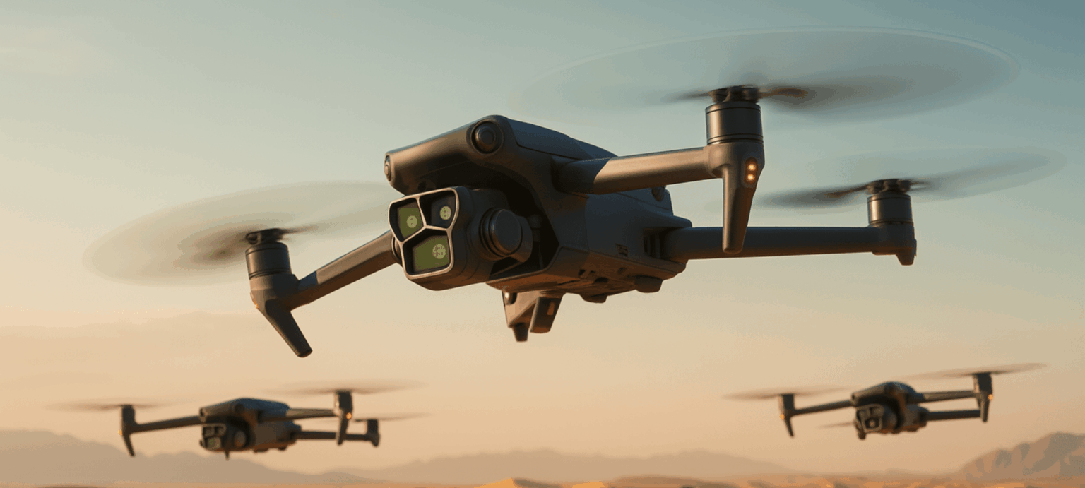 Multiple tactical drones in flight